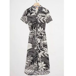 FARM RIO • Anthropologie Adonidia black and white palm shirtdress with belt